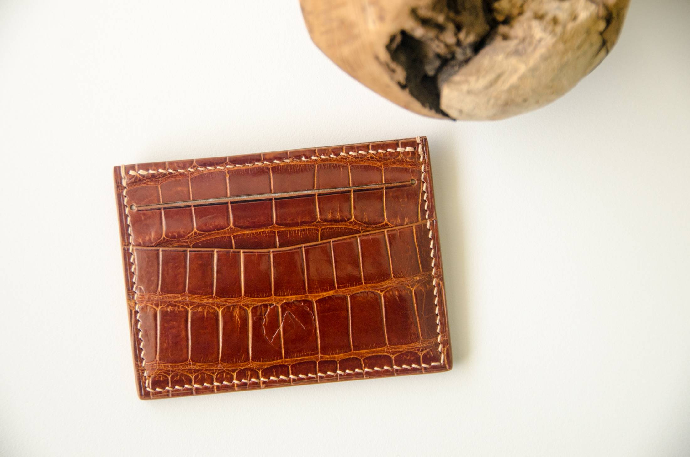 Card Holder in Brown Alligator Leather