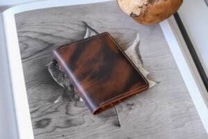 Wallet made from Ghost Whiskey Shell Cordovan and Brown Leather