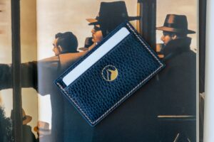 Minimalist Card Holder in Navy And Brown Leather