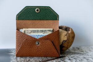 Cresslin Envelope Cash and Card Wallet in Brown and Green
