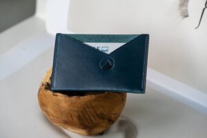 Minimalist card holder in navy blue leather