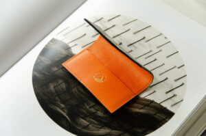 Rahvin Cardholder in Bone Ostrich Leg and Orange Leather